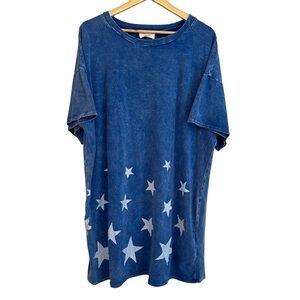 Women's Medium Soft Stretchy Lounge Relaxed Blue Washed Star Flowy T-Shirt Dress